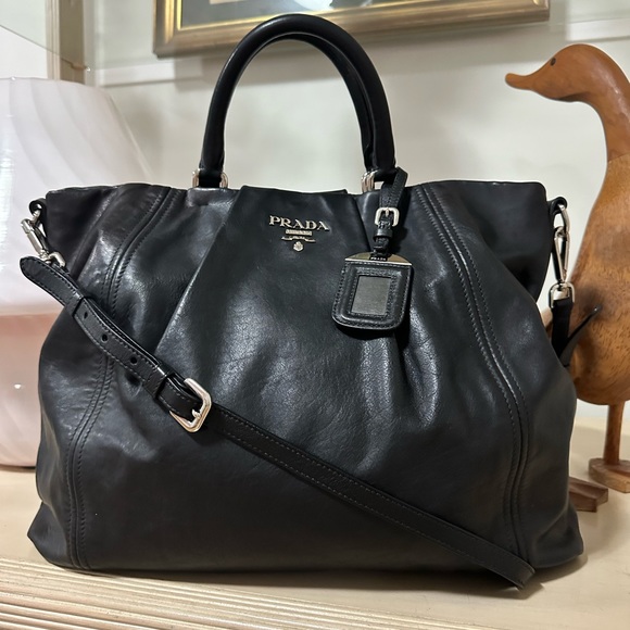 Prada Handbags - Prada Black Leather 2 Way Crossbody Shoulder Bag Satchel